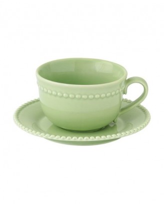Ceasca cu farfurioara pentru ceai, portelan, verde, 250 ml, Tiffany - SIMONA'S COOKSHOP